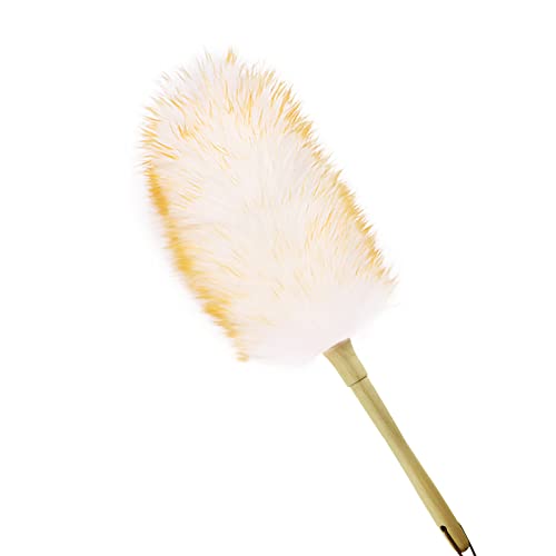 Lambs Wool Duster for Cleaning Window Blinds Computer Furniture TV Computer Screens Bookshelves Solid Wooden Handle Natural Feather Duster,16'', Yellow&White - color: Yellow+white, size: 16 Inch