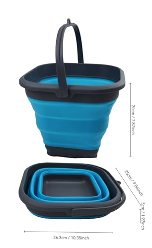 SAMMART 5.5L (1.4 Gallon) Collapsible Square Handy Bucket/Foldable SquareWater Pail/Portable Tub with Handle. (Grey/Ocean Blue (Set of 2)) - color: Grey/Ocean Blue (Set of 2)
