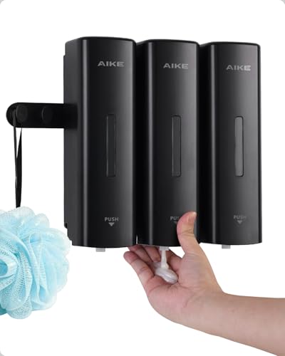AIKE 3 Chambers Shower Shampoo and Conditioner Dispenser 3 x 11.8 fl.oz. for Bathroom(Black) - color: Black, size: Triple Chamber