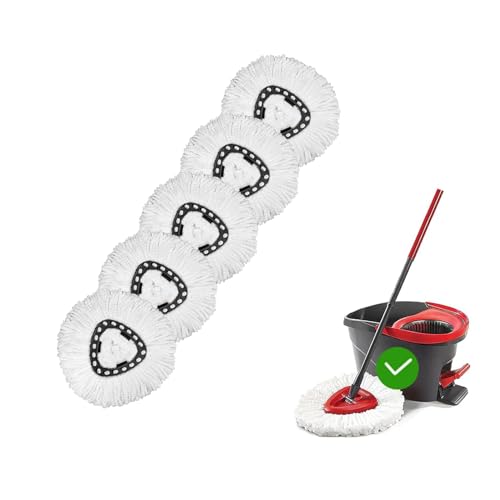 5 Pack O-Cedar Spin Mop Head Replacements, 100% Microfiber, Compatible with EasyWring 1-Tank System, Machine Washable, Easy to Replace and Highly Absorbent for Floor Cleaning - size: 5 Count