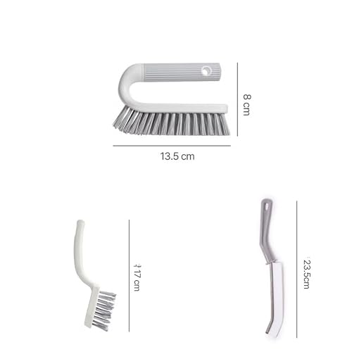 [3-Pack] Heavy Duty Scrub Brush Set with Professional PBT Stiff Bristles, V-Shape Grout Cleaner & Wide Floor Scrubber for Deep Cleaning Bathroom, Shower, Tile and Kitchen Gaps, Non-Slip Grip