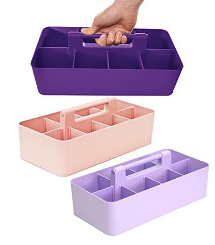 -Large Portable Caddy, DIY Dividers, 8 Compartments, School Office Supplies Home Business Portable Basket with Handle Storage Made in USA (3 PACK, Royal Purple/Lavender/Pink) - color: Royal Purple / Lavender / Pink, size: 3 PACK