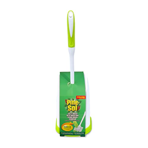 Pine-Sol Toilet Bowl Cleaner Brush with Holder | Heavy Duty Cleaning Wand with Under The Rim Scrubber, Non-Slip Handle, Storage Caddy | Bathroom Supplies, Yellow, Green (Pack of 6) - size: (Pack of 6)
