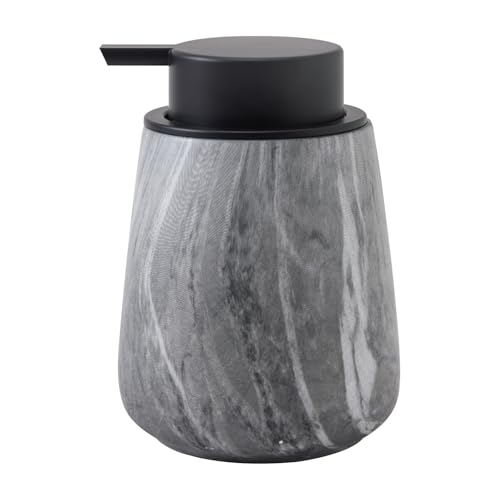 12Oz Ceramic Liquid Soap Dispenser - Modern Lotion Hand Soap Dispenser with Easy-to-Press Black Pump, Reusable and Refillable Dish Soap Dispensers for Bathroom & Kitchen, Marble Grey - color: Marble Grey, style: Liquid Pump