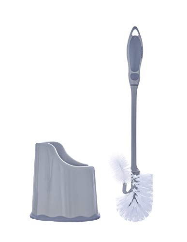 Superio Toilet Bowl Brush and Holder with Under Rim Cleaner for Bathroom, Toilet Brush and Caddy with Non Scratch Bristles and Under Rim Lip Brush, Grey (2 Pack) - color: Gray