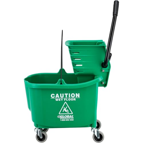 Global Industrial Commercial Mop Bucket and Wringer Combo with Side Press, 38 Quart Capacity, Durable Corrosion-Resistant Polypropylene, 3" Swivel Casters, Green - color: Green