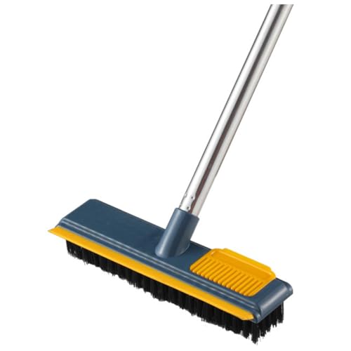 UPKOCH Telescopic Handle Floor Brush with Stiff Bristles 2-in-1 Scrape and Scrub Cleaning Brush for Bathroom Tile Grout and Tub, Long Handle Hard Bristle Floor Scrubber for Home Use