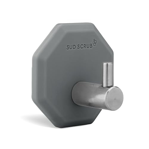 Sud Scrub Antimicrobial Shower Hooks, Self Adhesive, Heavy Duty Removable, Stick On for Hanging, Bathroom Towel Hook (Charcoal) - color: Charcoal