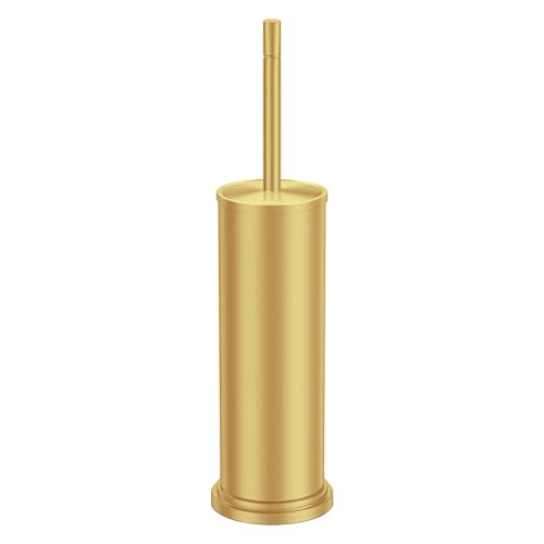 Gold Toilet Brush and Holder Set,304 Stainless Steel Toilet Brush for Bathroom with Long Handle, Heavy Duty Brass Toilet Bowl Brush,Removable Inner Bowl and Splash Protection,Deep Cleaning - color: Brushed Brass