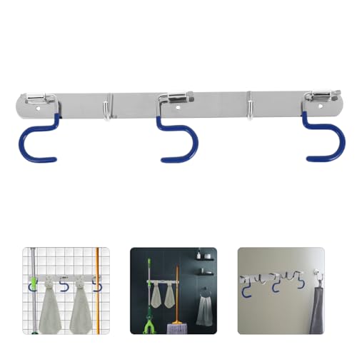 Cabilock Stainless Steel Mop Hook Rack, Metal S-Type Mop Holder Space-Saving Broom Wall-Mounted Organizer for Home Bathroom Room Entrance