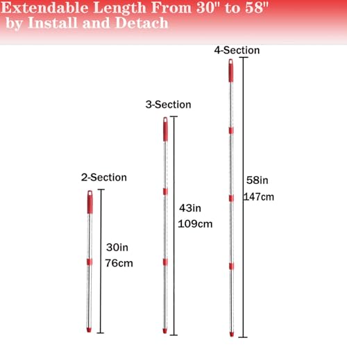 Spin Mop Replacement Handle, 4-Section 30-to-58 inch Mop Replacement Stick Compatible with Ocedar Mop Handle for Easy Wring Mop Refills, Germany Screw Joint(Mop Head&Base not Include) - color: Red, size: Mop Handle