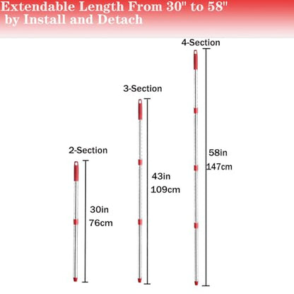 Spin Mop Replacement Handle, 4-Section 30-to-58 inch Mop Replacement Stick Compatible with Ocedar Mop Handle for Easy Wring Mop Refills, Germany Screw Joint(Mop Head&Base not Include) - color: Red, size: Mop Handle