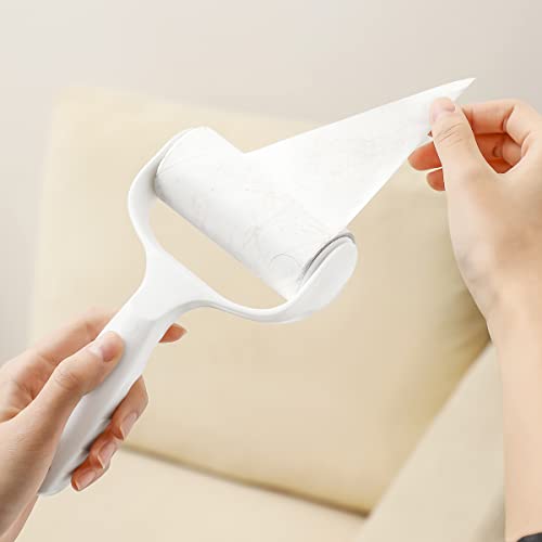 Flat Surface Lint Roller for Pet Hair Extra Sticky Lint Remover for Couch Clothes Furniture Pool Table Felt Lint Roller T Handle with 4 Sticky Rolls (Daisy White) - color: Daisy White T Handle