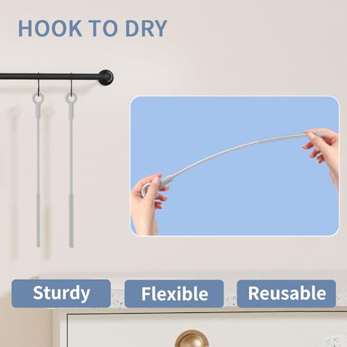 Reusable Silicone Straw Cleaner Brush Set, 2-Pack Extra Long Straw Cleaning Brush for Metal/Glass/Water Bottle/Drinking Straws, Flexible&Bendable Design, Dishwasher Safe, 6mm & 8mm Diameter - color: Light Grey
