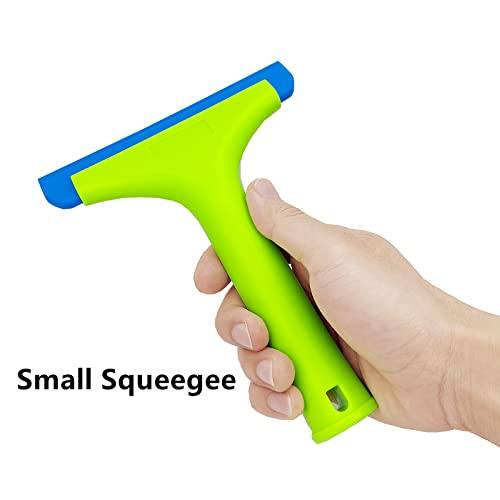 Super Flexible Silicone Squeegee, Auto Water Blade, Water Wiper, Shower Squeegee, 5.9'' Blade and 7.5'' Long Handle, for Car Windshield, Window, Mirror, Glass Door, Green+Lake Blue - color: Green+lake Blue
