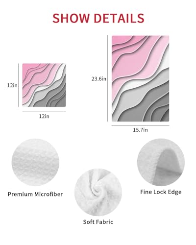 Geometric Pink Dish Towels Set,Waffle Weave Kitchen Towels 2 Pieces,Microfiber Hair Face Bath Tea Towel Absorbent Quick Drying Cleaning Dish Cloths,Abstract Ombre Grey White Modern Art 12"x12" - color: Pink, size: 2PCS,12"x12"