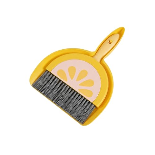 Small Broom and Dustpan Set, Household Dustpan and Brush Set with Ultra Thin Flat Bristles Leak‑Proof Dustpan for Home Cleaning, Tabletop Debris, Keyboards&Clean Pet Cages (Lemon)