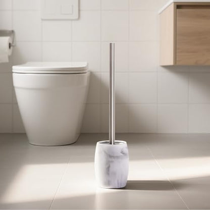 Clasin Home Toilet Bowl Brush and Holder with Stainless Steel Long Handle, Toilet Scrubber Brush with Durable Base, 360° Deep Cleaning Bristles for Bathroom, Compact Set for Small Space (White) - color: White