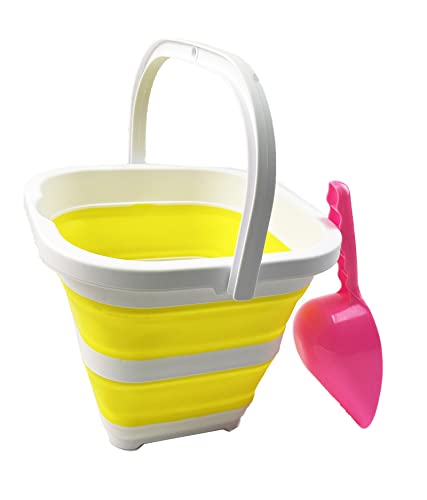 SAMMART Collapsible Rectangular Cleaning Bucket 5L (1.3 Gallon)- Foldable Camping Beach Sand Water Pot Pail- Portable Space Saving Tub for Household, Outdoor Car Washing (Baby Blue + Lemon (Set of 2)) - color: Baby Blue + Lemon (Set of 2)