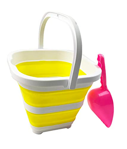 SAMMART Collapsible Rectangular Cleaning Bucket 5L (1.3 Gallon)- Foldable Camping Beach Sand Water Pot Pail- Portable Space Saving Tub for Household, Outdoor Car Washing (Baby Blue + Lemon (Set of 2)) - color: Baby Blue + Lemon (Set of 2)