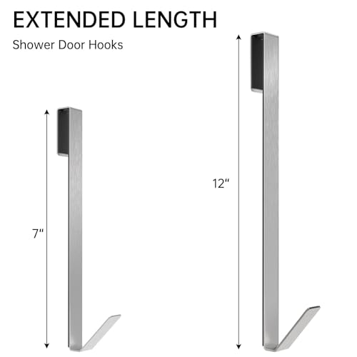 Linone 12 in Shower Door Hooks, Towel Hooks for Bathrooms, Shower Hooks for Towels, Heavy Duty Drilling-Free Extended Over Door Towel Hooks for Frameless Glass Shower Door, 3 Pack - size: 12 IN-Silver