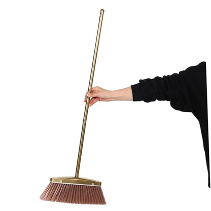 MAGICLULU Golden Stainless Steel Dust Broom Weather Resistant and Moistureproof Material with Detachable Handle Sturdy Hardwood Floor Sweeper for Indoor and Yard Floor Cleaning for House