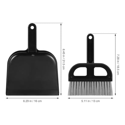 Ipetboom 2 Sets Mini Dustpan and Brush - Hand Held Broom and Dust Pan Combo Compact Nesting Design for Home Cleaning Desks Keyboard Drawers Pet Rooms Desktop Sofa Vehicle - Black 8.45x6.29x0.79in