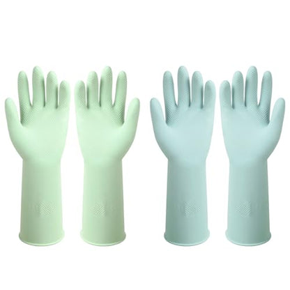 Dishwashing Rubber Gloves Reusable Kitchen Gloves 2Pairs Cleaning Gloves for Washing Dishes Long-lasting&Non-Slip - color: Light Blue&light Green, size: Medium