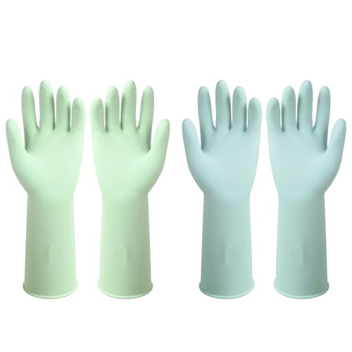 Dishwashing Rubber Gloves Reusable Kitchen Gloves 2Pairs Cleaning Gloves for Washing Dishes Long-lasting&Non-Slip - color: Light Blue&light Green, size: Medium