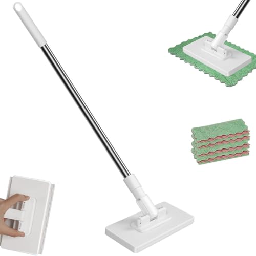 Mini Mop Zero Touch Mini Mop, Disposable Clip Mopstick W/8 Reusable Cloths, Wet&Dry for Floors, 40inch Locking Handle for Gaps & Multi-Surface