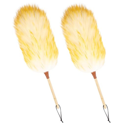 Natural Lambswool Duster 20 Inch Handheld with Wooden Handle Duster Dusting Tool for Blinds Electronics Furniture Delicate Surfaces (2Pcs) - size: 20inch