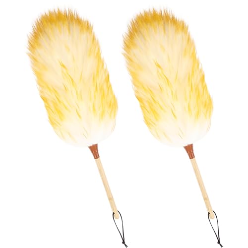 Natural Lambswool Duster 20 Inch Handheld with Wooden Handle Duster Dusting Tool for Blinds Electronics Furniture Delicate Surfaces (2Pcs) - size: 20inch