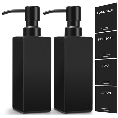 GMISUN Black Soap Dispenser Bathroom, Glass Hand Soap Dispenser with Stainless Steel Pump, 12 fl oz/350ml Refillable Dish Dispensers for Kitchen, Modern Liquid Lotion Bottles for Bathroom Countertop - color: Black Bottle + Black Pump, size: 2 Pack