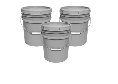 MKS Plastics 5-Gallon Bucket with Airtight Lid – Made in USA, Food Grade BPA Free Plastic, Heavy Duty Multi-Use, Metal Handle with Grip, Stackable Storage – Silver, 3 Pack - color: Silver, size: 3