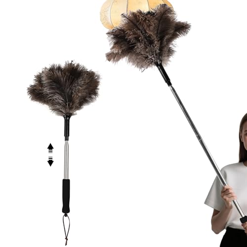 Telescopic Ostrich Feather Duster, 59-inch Naturally Fluffy Long-Handled Feather Duster, Soft, Durable and Reusable for Cleaning high Ceilings, Walls, Fans, Furniture and Blinds in The Home Office - color: Natural-d-1pcs