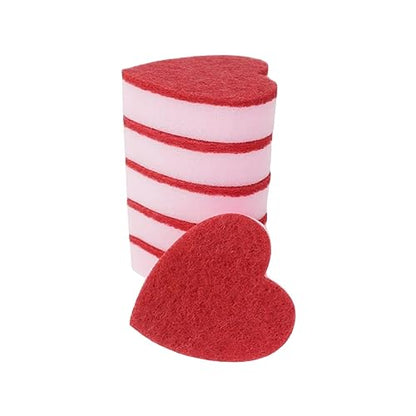 Heart Shaped Sponge, Dual-Sided Kitchen Scrubber for Washing Dishes, Pots, Pans and General Household Cleaning, Pink (6 Pack) - color: Pink