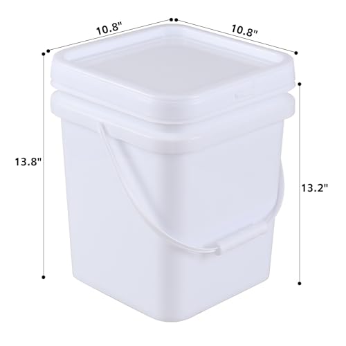 4 Packs Square Food Buckets with Lid, 5 Gallon Plastic Lidded Storage Bucket, Utility Pail, White - size: 5 Gallon