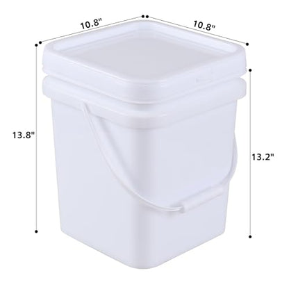 4 Packs Square Food Buckets with Lid, 5 Gallon Plastic Lidded Storage Bucket, Utility Pail, White - size: 5 Gallon