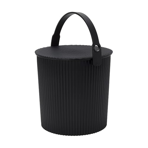Hachiman Large Bucket - 2.6 Gallon Heavy Duty Bucket with Lid and Handle - Hands-Free Filling - Easy to Stack and Store - Indoor Outdoor Use - 10.4" x 11.1" - Black - color: Black, size: Large