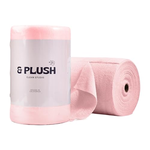 & PLUSH Microfiber Cleaning Cloth Roll - 50 Pack, Tear Away Microfiber Towels, 12" x 12", Reusable, Washable, Streak Free, Ultra Absorbent Dish Rags for Car, Home, Garage or Shop (Pink) - color: Pink