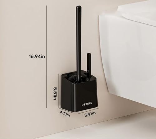 Wall-Mounted Toilet Brush Set，Installs On Floors Or Walls Without Drilling，Features a Compact,Drip-Proof Base for Deep Cleaning Inside The Toilet Bowl (Black)