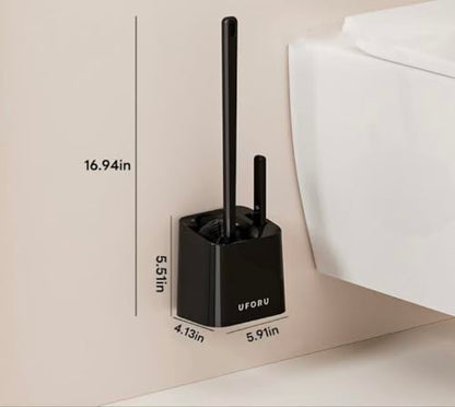 Wall-Mounted Toilet Brush Set，Installs On Floors Or Walls Without Drilling，Features a Compact,Drip-Proof Base for Deep Cleaning Inside The Toilet Bowl (Black)