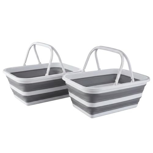 Monozuki Collapsible Sink Picnic Basket with Handle 4.8 Gal/18.1L Bucket for Cleaning Camping Essentials Space Saving Outdoor Portable Bucket for Camping (Grey*2) - color: Grey*2((4.8 Gal/18.1l)