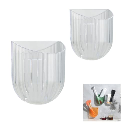 Wall Mounted Storage Holder, Transparent PS Plastic, Clear transparent white, 3.9x3.5x1.9 Inch, Adhesive Organizer for Cosmetics, Phone, Remote (White 2PCS) - color: White 2PCS