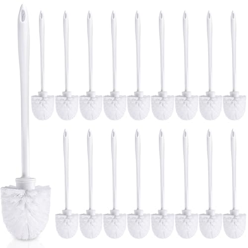 20 Pcs 14.2 Inch Toilet Brush Long Handle Toilet Bowl Brush Plastic Scrubber with Hook Hole White Soft Bristle Cleaner Handled for Bathroom Cleaning Supplies