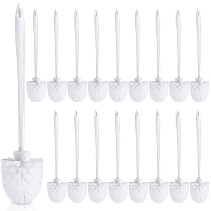 20 Pcs 14.2 Inch Toilet Brush Long Handle Toilet Bowl Brush Plastic Scrubber with Hook Hole White Soft Bristle Cleaner Handled for Bathroom Cleaning Supplies