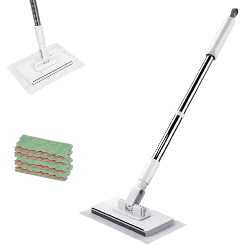 Quick Clip Mini Mop, One-Press Holder Mini Mops, 40In Long Handle Mopping Sweeper Stick, Retractable Handle Gap Cleaner for Kitchen Bathroom (1*Mop+5*Cleaning Cloth) - color: 1*mop+5*cleaning Cloth