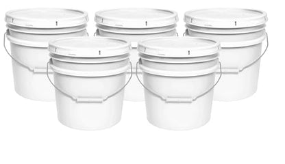 MKS Plastics 3.5-Gallon Bucket with Airtight Lid – Made in USA, Food Grade BPA Free Plastic, Heavy Duty Multi-Use, Metal Handle with Grip, Stackable Storage – White, 5 Pack - color: 3.5 Gallon - White, size: 5