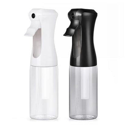 VIGOR PATH 200ml Continuous Mist Spray Bottle for Hair Plants and Skin Care | Ultra Fine Atomizer Leak Proof Ergonomic Construction 360 Refillable - size: 6.7oz - Black and Clear
