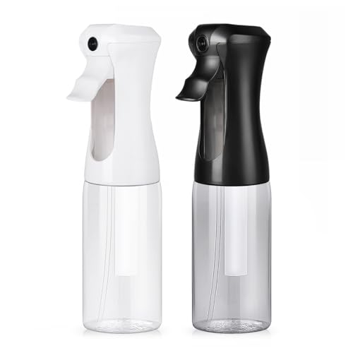 VIGOR PATH 200ml Continuous Mist Spray Bottle for Hair Plants and Skin Care | Ultra Fine Atomizer Leak Proof Ergonomic Construction 360 Refillable - size: 6.7oz - Black and Clear